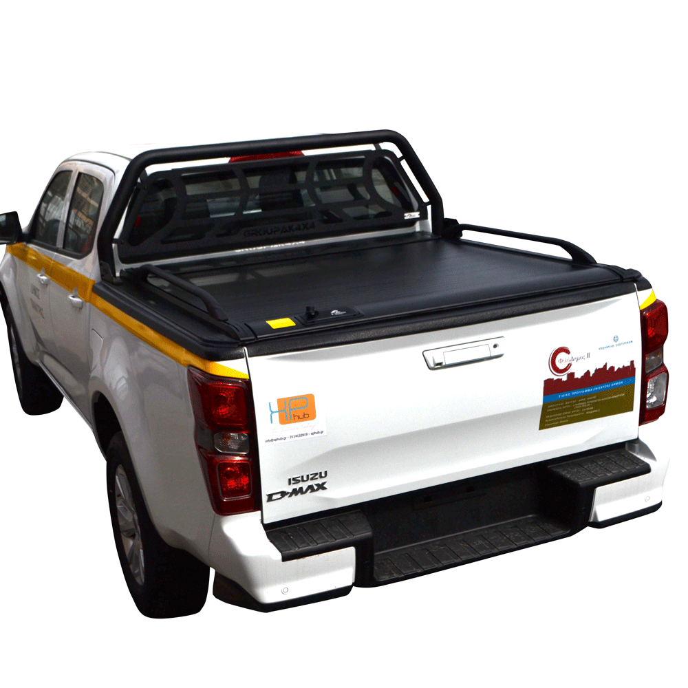 ΚΑΠΑΚΙ ΚΑΡΟΤΣΑΣ ΡΟΛΟ ΑΛΟΥΜΙΝΙΟΥ ΜΕ ΒΑΡΕΟΣ ΤΥΠΟΥ BLACK-INOX ROLL-BAR, ΑΨΙΔΑ ΤΖΑΜΙΟΥ ΚΑΙ ΚΟΥΠΑΣΤΕΣ TEK 2 MAX 9080 ROLL+RB 403BL-INOX+KOUP 115BL ISUZU D-MAX 2021+